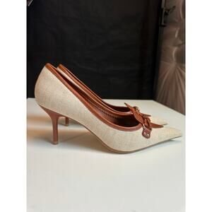 Jeffrey Campbell Womens Size 10 Walk-Thru Pump Shoes in Cream Fabric Old Money